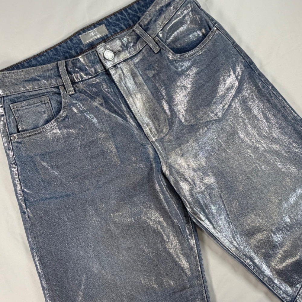 Kut from the‎ Kloth Ashley Slouchy Barrel Jeans Silver Metallic Foil Blue Size 8